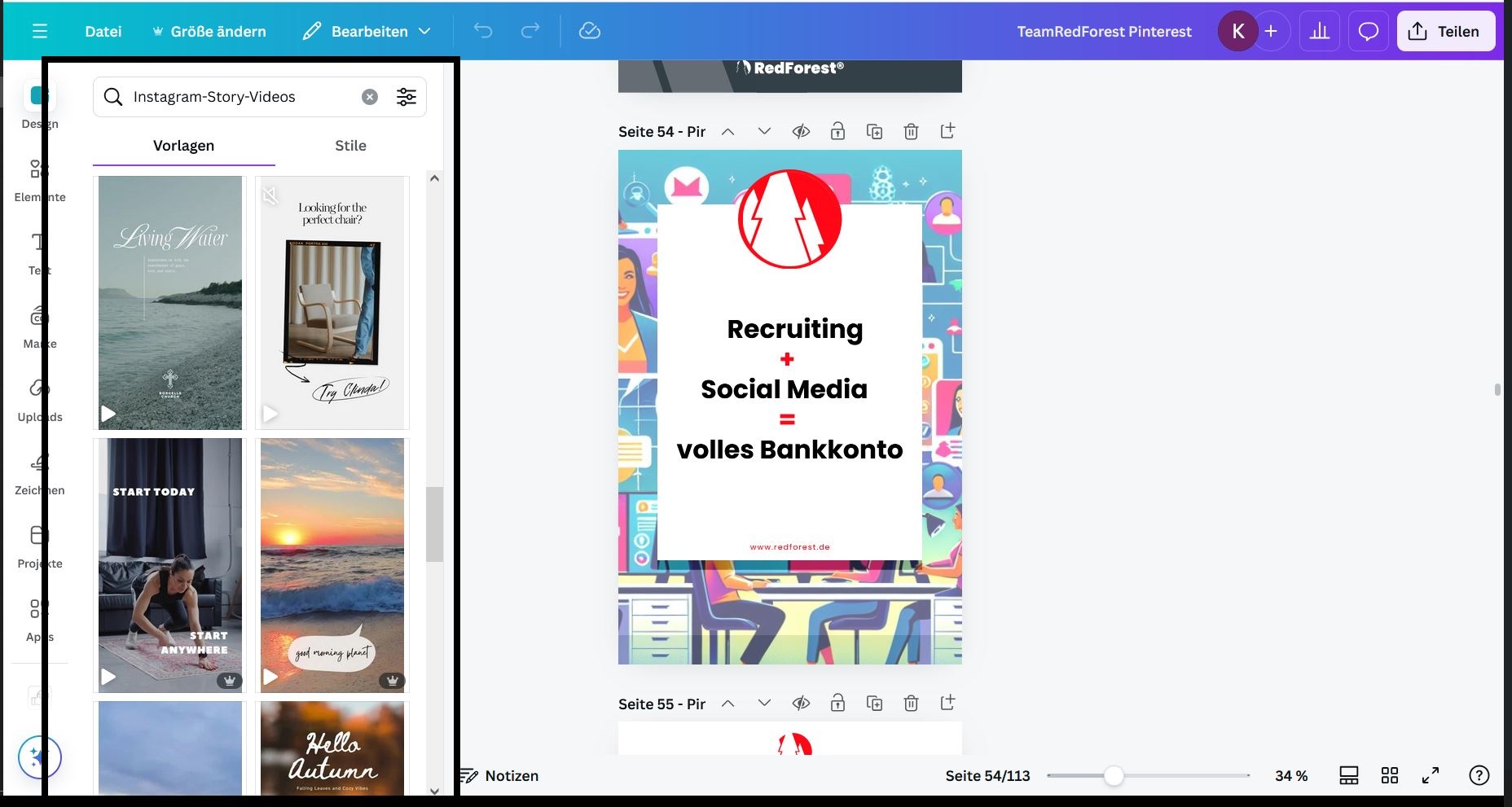 Beispiel Vorlage für Instagram Stories in Canva auswählen