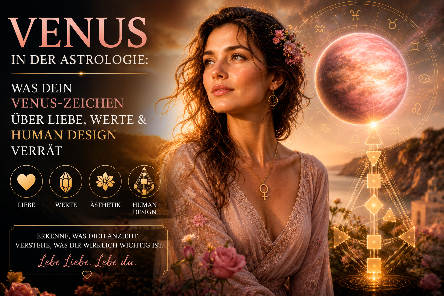 Venus in der Astrologie erklärt: Was dein Venus-Zeichen über Liebe, Beziehungen, persönliche Werte und seine Bedeutung im Human Design verrät