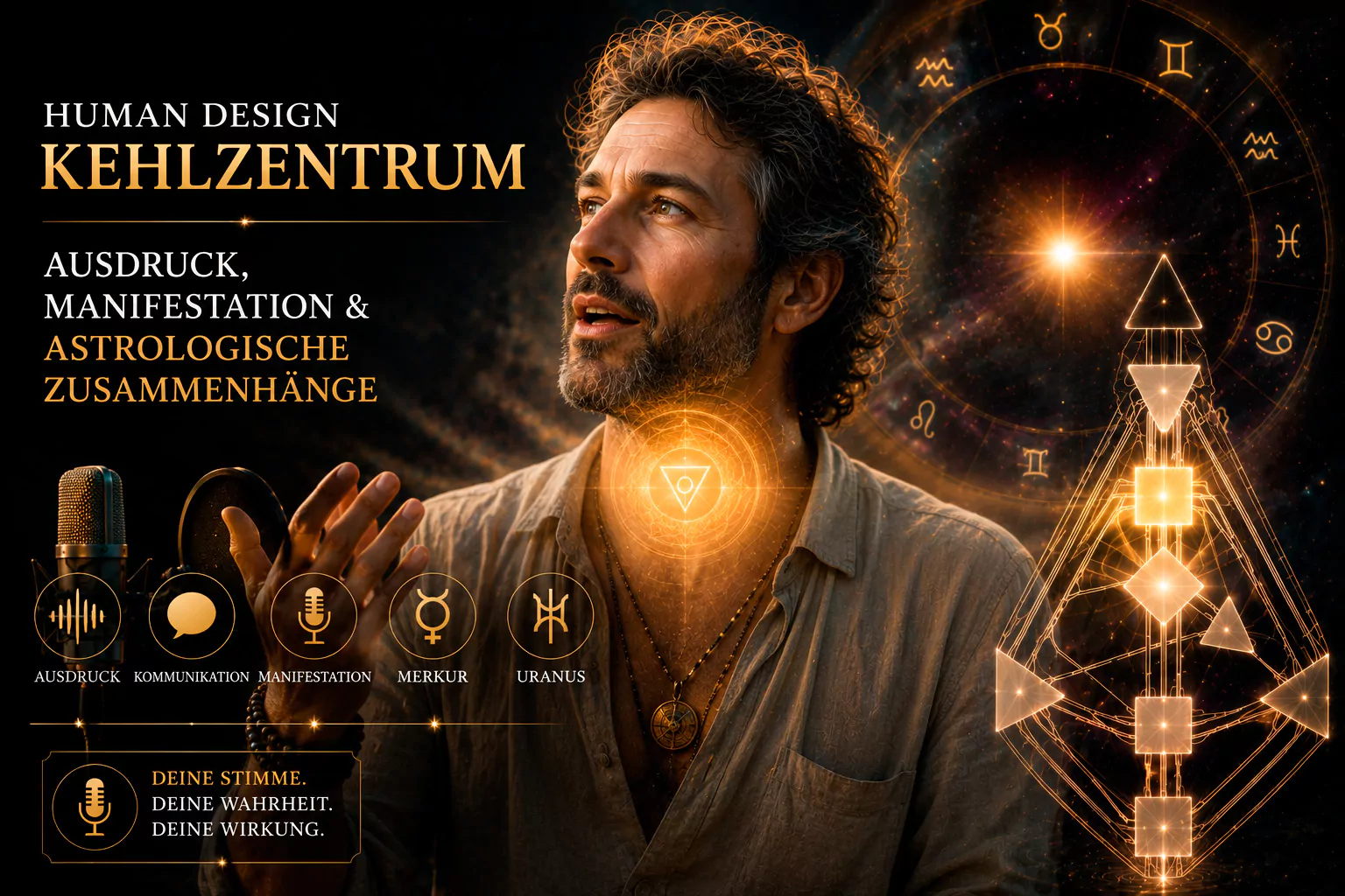Human Design Kehlzentrum erklärt: Ausdruck, Kommunikation, Manifestation, authentische Stimme und astrologische Zusammenhänge