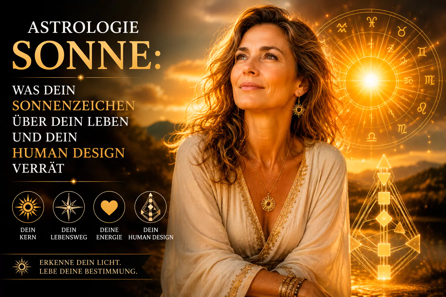 Astrologie Sonne erklärt: Was dein Sonnenzeichen über Persönlichkeit, Lebensenergie, Selbstverwirklichung und seine Bedeutung im Human Design verrät